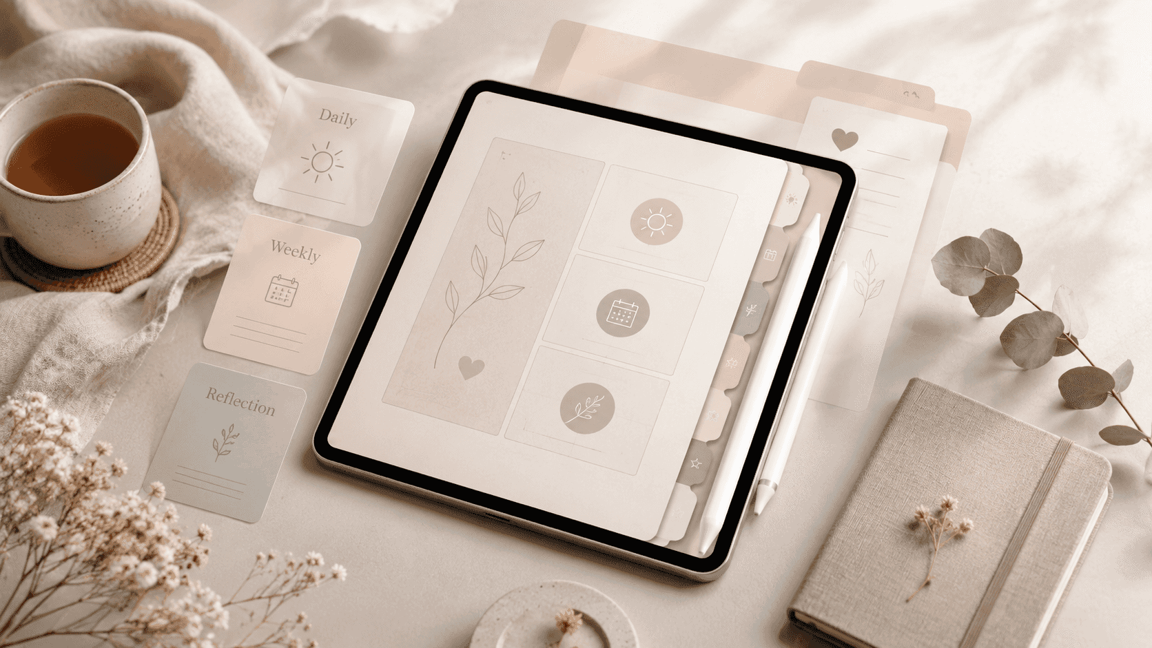 GoodNotes fitness planner on iPad with reusable digital wellness pages and stylus
