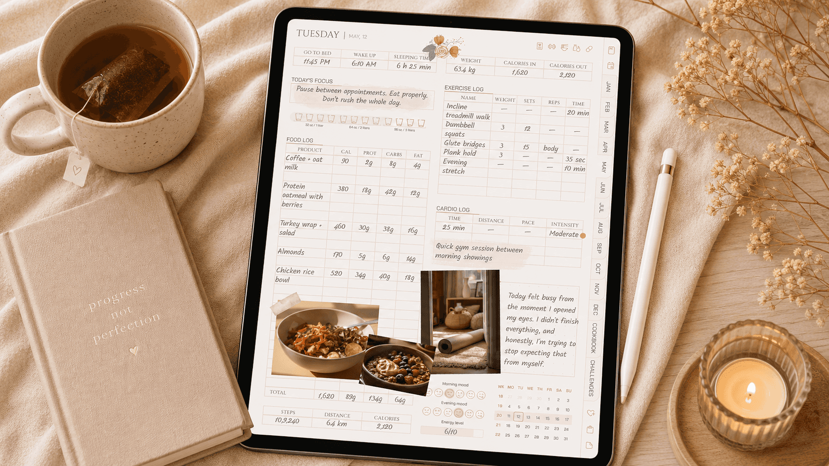 Digital fitness planner on iPad for daily and weekly wellness planning without overwhelm